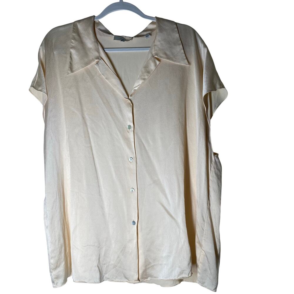 Vince 100% Silk Blouse Women’s 3X Ivory Champagne Button Front Short Sleeve